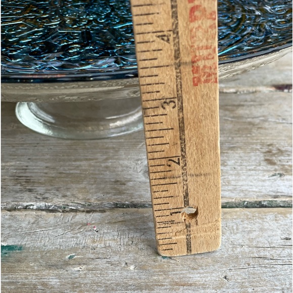 Antiqued Blue Silver Foil Embossed Glass Cake platter - Picture 8 of 16